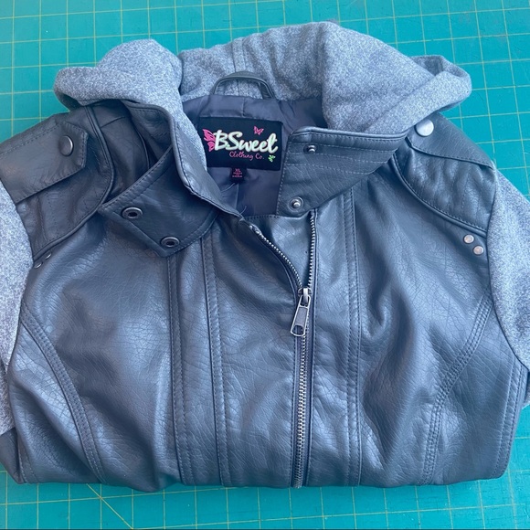 BSweet Faux Leather Grey Bomber Jacket Size XL - Picture 2 of 7